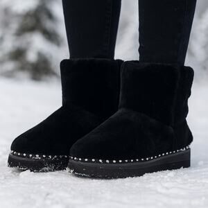 Alexander Wang SZ 8 Yumi Black Shearling Boots Silver Studs
